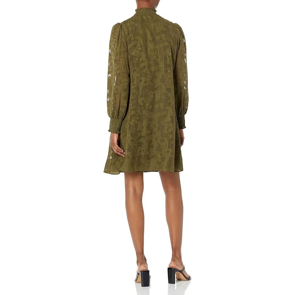 Tommy Hilfiger Olive Green Burnout Floral Mock Neck Long Sleeve Shift Dress 12 - Picture 4 of 14